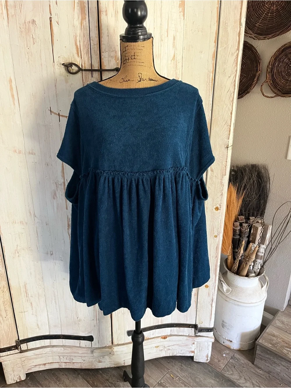 Free People free-est terrycloth poncho in poseidon blue
